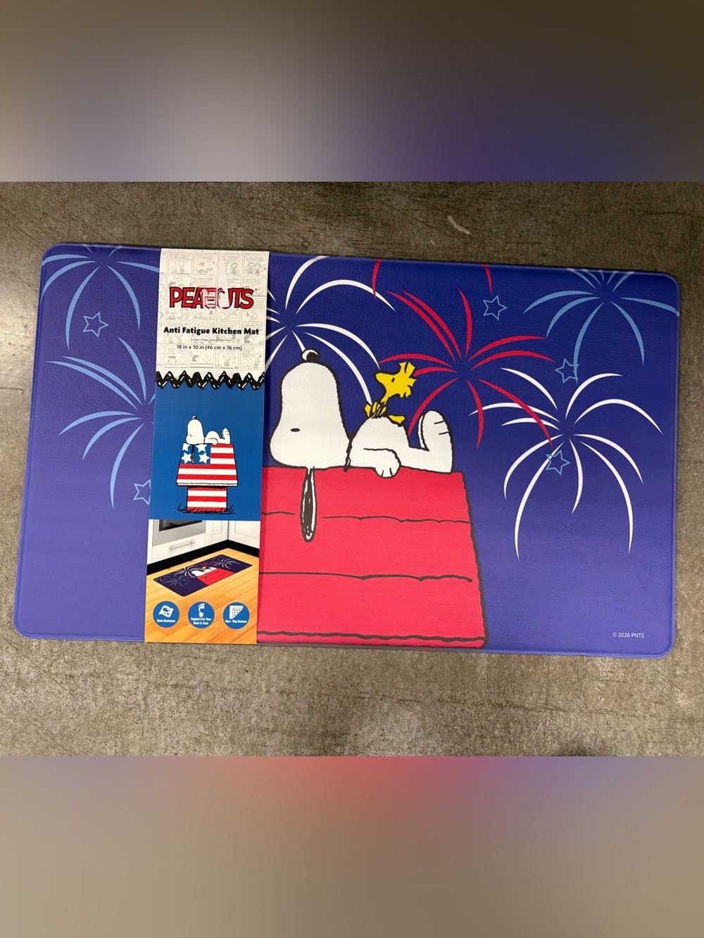 Peanuts Snoopy & Woodstock Patriotic Anti Fatigue Kitchen Mat - Blue & Red 18x30